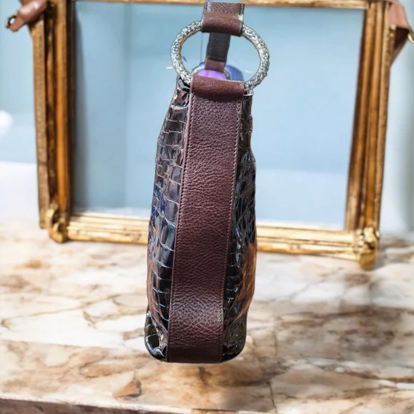 **Brighton Cher Espresso Croco Patient Leather Shoulder Bag Excellent Condition